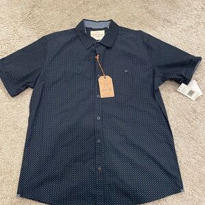 Weatherproof Vintage Navy Blue Button Down Short-sleeve Mens Shirt Size L NWT
